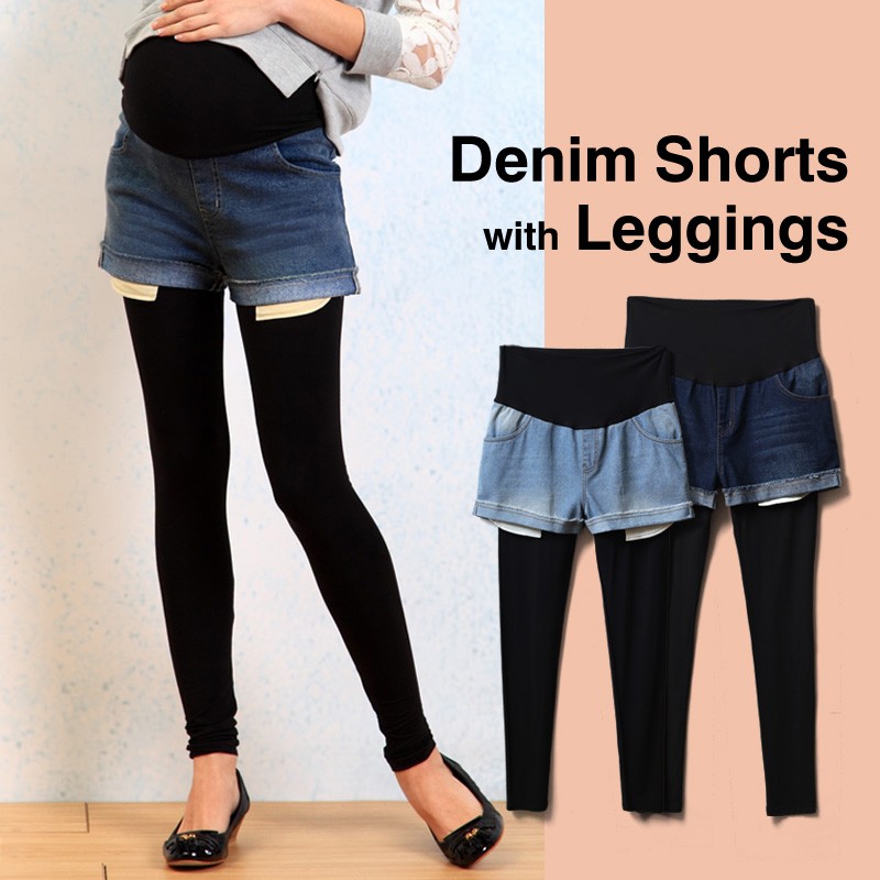 denim shorts with leggings