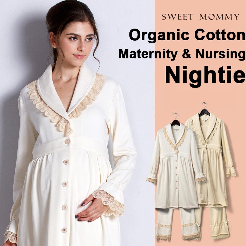 pyjama allaitement maternité vêtements grossesse ete coton robe pour femme  enceinte chemise de nuit maternité robe