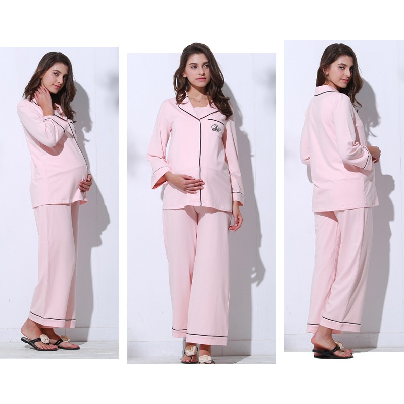 3313 Beige Pyjama de maternité 3 pièces-ensemble imprimé vêtements de nuit  d'allaitement pour femmes enceintes