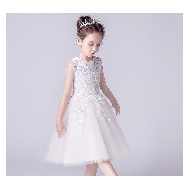 Robe blanche de Cérémonie pour petite fille 100-160cm