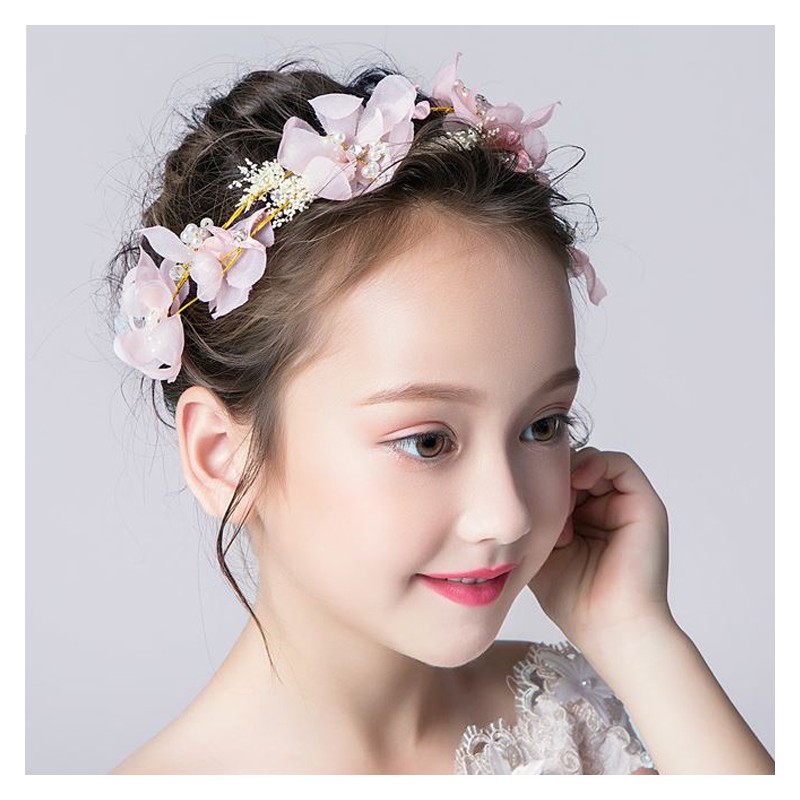 Bandeau pour Cheveux Fleur Bébé Fille Serre-Tête Parure Rose Satin
