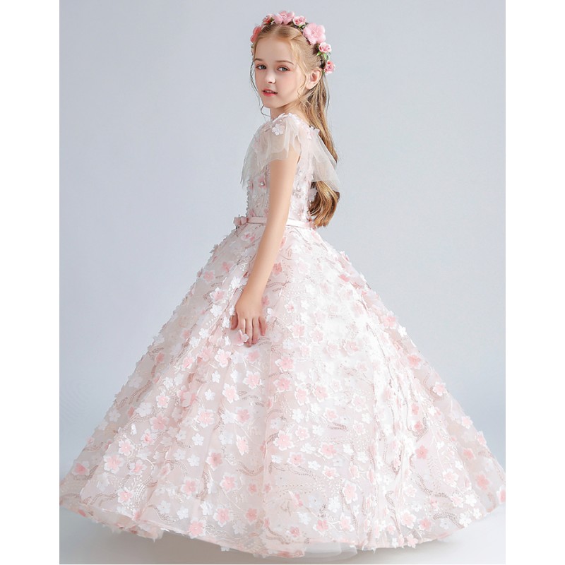 Robe longue rose de cérémonie fille-demoiselle d'honneur