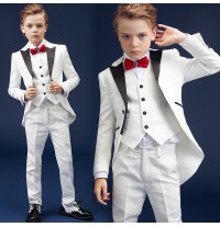 Jacquard Fabric French Smoking Boy Formal Suit 5 pcs  White