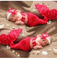 Knit baby costume Mermaids 3 pieces set red color