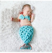 Knit baby costume Mermaids 3 pieces set red blue